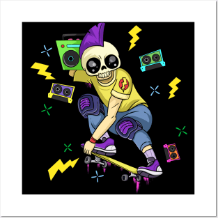 Death Punk Skeleton Skateboard Posters and Art